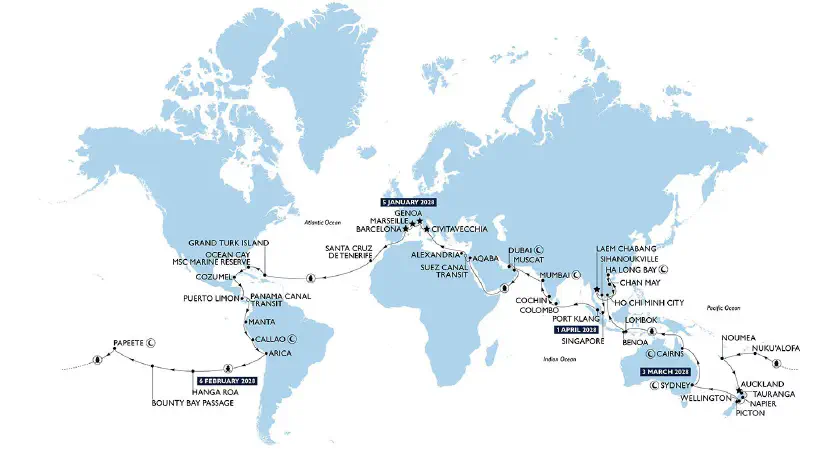 &copy; MSC / La croisière tour du monde de MSC 2028 est maintenant en vente 